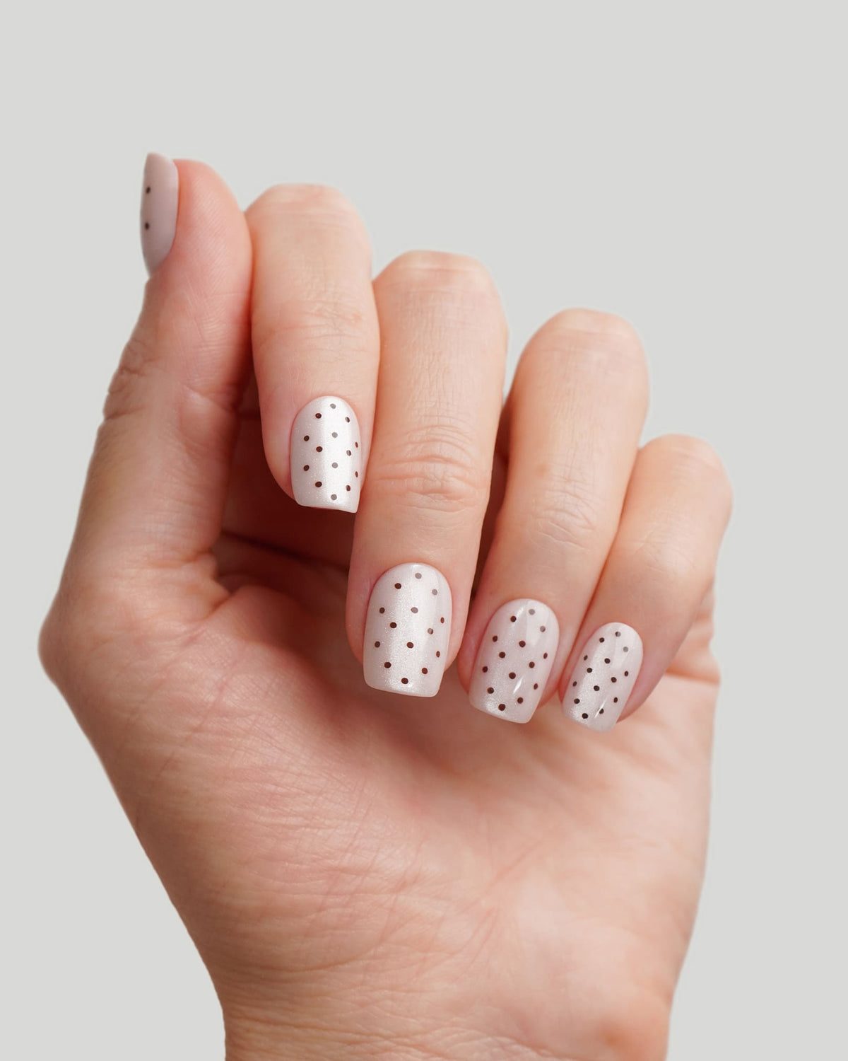 Blush Cat Eye Polka Dots Short Square Soft Gel Press Ons