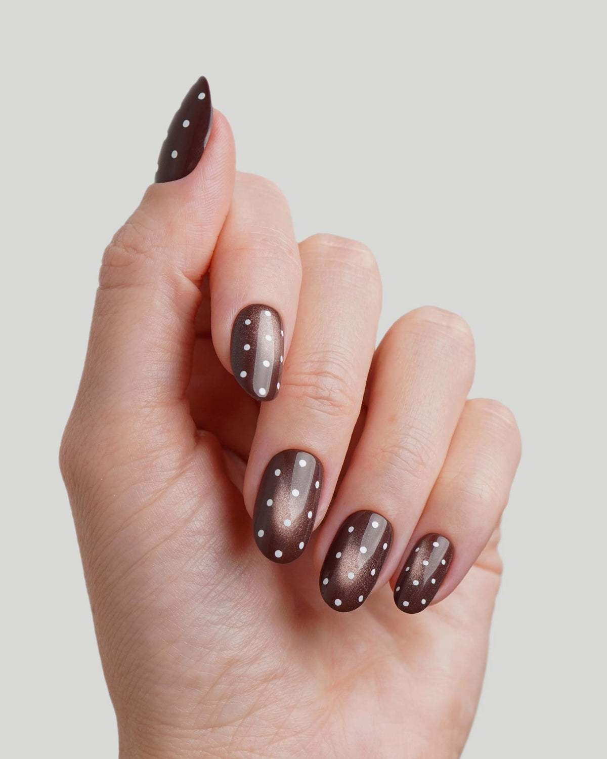 Brown Cat Eye Polka Dots Medium Round Soft Gel Press Ons